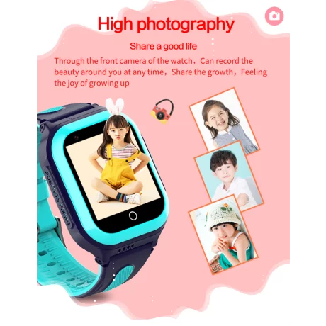 Ceas smartwatch pentru copii 4G, Alhena®, Model 2023, DF70A, HD, Apel video Wifi, Pozitie de urmarire a locatiei, SOS,  Cartela Sim, GPS, Monitorizare sanatate, Albastru