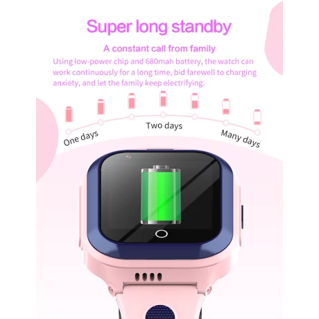 Ceas smartwatch pentru copii 4G, Alhena®, Model 2023, DF70A, HD, Apel video Wifi, Pozitie de urmarire a locatiei, SOS,  Cartela Sim, GPS, Monitorizare sanatate, Albastru