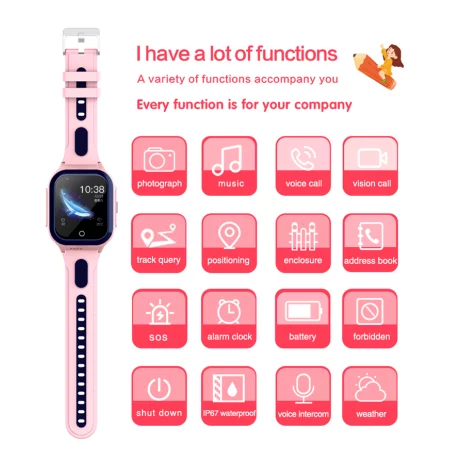 Ceas smartwatch pentru copii 4G, Alhena®, Model 2023, DF70A, HD, Apel video Wifi, Pozitie de urmarire a locatiei, SOS,  Cartela Sim, GPS, Monitorizare sanatate, Albastru