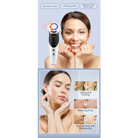 Aparat profesional pentru tratament facial si intinerirea pielii 7 in 1, Alhena®, dispozitiv de ridicare a fetei EMS, Masaj, Fototerapie cu lumina, Dispozitiv anti-imbatranire, Lifting, M8807, alb