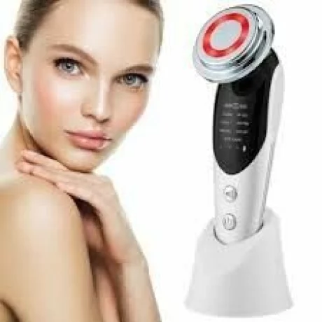 Aparat profesional pentru tratament facial si intinerirea pielii 7 in 1, Alhena®, dispozitiv de ridicare a fetei EMS, Masaj, Fototerapie cu lumina, Dispozitiv anti-imbatranire, Lifting, M8807, alb