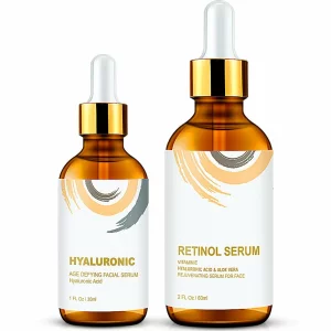 Set cu Vitamina C 30%, 60ml si Acid Hialuronic, 30 ml antirid, tratament anti-imbatranire, iluminator, fara parabeni, Envisha