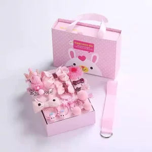 Set 18 bucati accesorii prindere par fetite, Alhena®, cutie cadou, roz