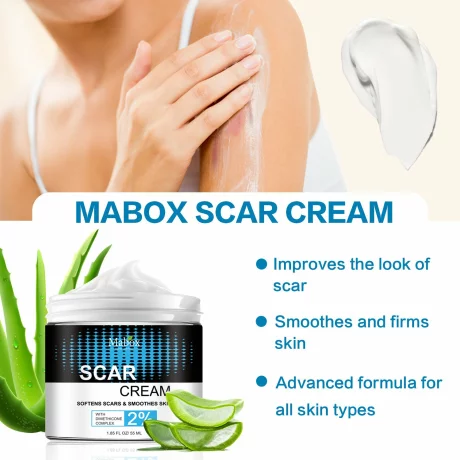 Crema cicatrizanta Mabox Scar Cream, Complex Dimeticona 2%, Aloe Vera, Tocoferol (Vitamina E), catifeleaza cicatricile si netezeste pielea, 55 ml