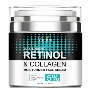 Crema de fata Mabox Retinol &amp; Collagen Day &amp; Night, Acid Hialuronic 5%, Colagen, Retinol (Vitmaina A), Unt de Shea, Aloe Vera, Ulei de Jojoba, hitratare, antirid, anti-imbatranire, 55 ml