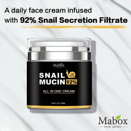 Crema de fata Mabox Snail Mucin 92%, Mucina de Melc, Arginina, Acid Hialuronic, Alantoina, hidratanta, calmanta, antirid, 55 ml