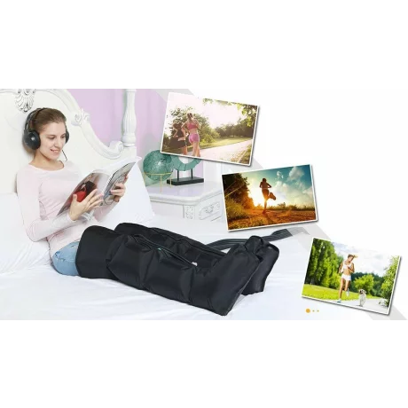 Aparat de presoterapie pentru drenaj limfatic si masaj Alhena® M-PRO 3001, 2 X 4 camere de compresie aer, 6 moduri de tratament, 30-250 mmHg, recuperare medicala, masaj terapeutic, refacere musculara, marimea M, negru