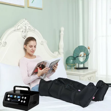 Aparat de presoterapie pentru drenaj limfatic si masaj Alhena® M-PRO 3001, 2 X 6 camere de compresie aer, 6 moduri de tratament, 30-250 mmHg, recuperare medicala, masaj terapeutic, refacere musculara, marimea XL, negru