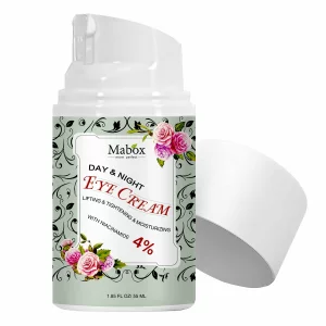 Crema pentru conturul ochilor Mabox Day &amp; Night Eye Cream, Niacinamida 4%, Colagen, Acid Hialuronic, Tocoferol (Vitamina E), Unt de Shea, hidratare, antirid, lifting, 55 ml