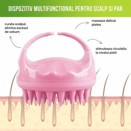 Perie pentru Samponare, Alhena®, Masaj Capilar, Stimulare Crestere Par, Imbunatatirea Circulatiei Capilare, Stimulare Meridiane, Silicon Moale, Adulti si Copii, Mov