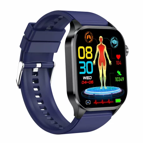 Ceas smartwatch pentru masurare acid uric, glicemie fara intepare, Alhena®, Monitorizare ritm cardiac, Temperatura, EKG+PTT, Pulsul, Precizie glicemie SPO2 BP 24H, Monitorizare sanatate, Albastru