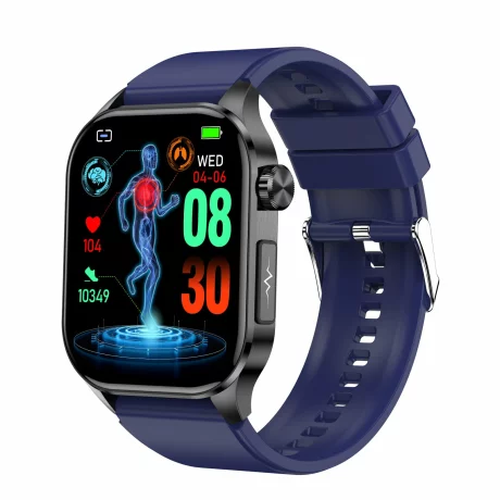 Ceas smartwatch pentru masurare acid uric, glicemie fara intepare, Alhena®, Monitorizare ritm cardiac, Temperatura, EKG+PTT, Pulsul, Precizie glicemie SPO2 BP 24H, Monitorizare sanatate, Albastru