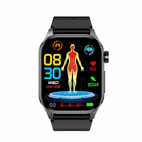 Ceas smartwatch pentru masurare acid uric, glicemie fara intepare, Alhena®, Monitorizare ritm cardiac, Temperatura, EKG+PTT, Pulsul, Precizie glicemie SPO2 BP 24H, Monitorizare sanatate, Negru