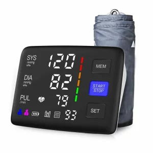Tensiometru digital de brat cu ecran iluminat ALPHAMED U81Q, 2 x 90 memorii, oprire automata, mufa USB Type-C, manseta 22-42 cm, negru/alb