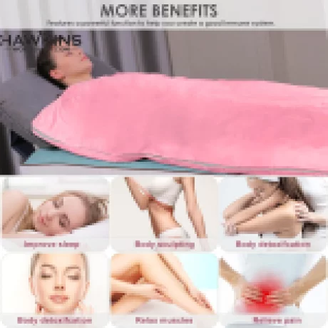 Termocuverta cu doua zone infrarosu Alhena® XC-RZT02, maneci, telecomanda, patura pentru sauna cu infrarosu, diminuarea celulitei, slabit, modelarea corpului, detoxifiere, pentru uz personal sau salon, roz