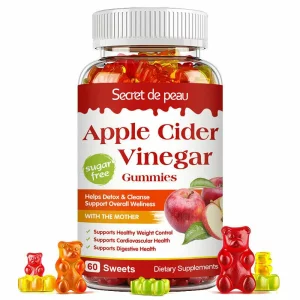 Bomboanele gumate vegane cu otet de mere pentru slabit, scadere in greutate, detoxifiere enzimatica, stimuleaza metabolismul, suprima pofta de mancare Cidru de mere, Secret de Peau, 60 buc, Alhena®