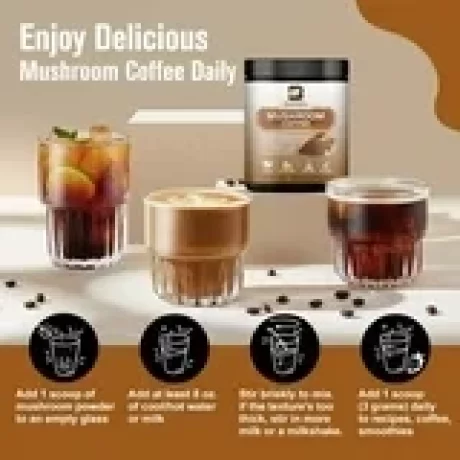 Cafea instant din ciuperci Reishi, Lions Mane. Coama de leu, Chaga, Cordyceps si Coada de curcan pentru energie, claritate mentala si concentrare, stimulare a creierului, 250g