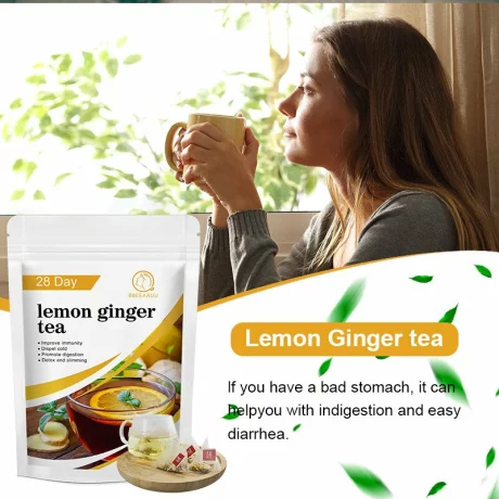 Ceai de ghimbir si lamaie, 42 plicuri, sprijin pentru digestie, detoxifiere, slabit pentru femei si barbati, imbunatatirea circulatiei
