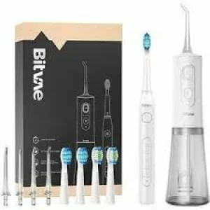 Set Irigator dentar Alhena®si Periuta de dinti sonica cu 5 moduri, curatare profesionala fara fir, dus bucal, portabil cu functie de masaj, indicat in parodontoza, purtatorii de aparate dentare, IPX7, C2/D2, alb