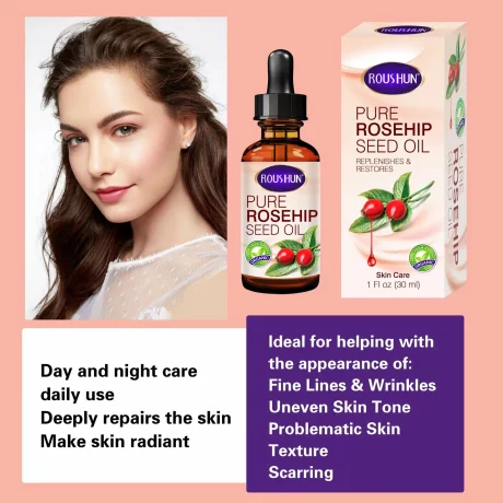 Ser cu ulei pur de seminte de măceșe, pentru fata, par, maini, intăreste bariera cutanata, anti aging , albire, ati rid, 30 ml, Roushun