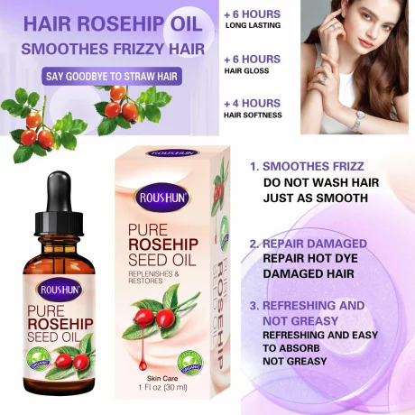 Ser cu ulei pur de seminte de măceșe, pentru fata, par, maini, intăreste bariera cutanata, anti aging , albire, ati rid, 30 ml, Roushun
