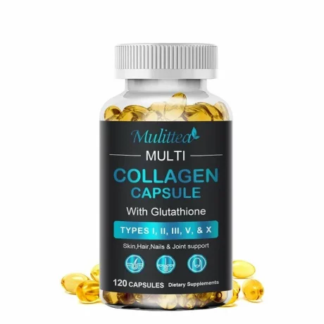 Multi Colagen (Tipurile I, II, III, V si X) cu proteine hidrolizate sprijin pentru sanatatea pielii, unghiilor, parului, antiaging, 120 capsule moi