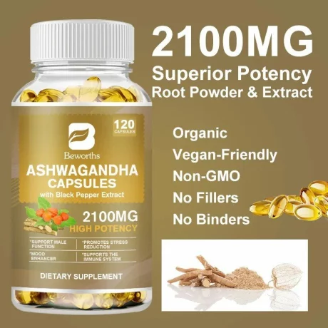 Ashwagandha Complex Softgel Capsule, Extract de piper negru din rădăcină de Ashwagandha, Suplimente din plante, Beworths