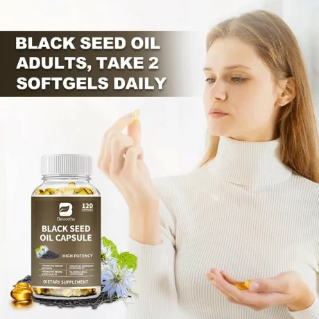Ulei din semințe de chimen negru Capsule moi, Supliment de sprijin imunitar, Beworths, pentru sănătatea părului, a pielii și a căilor respiratorii