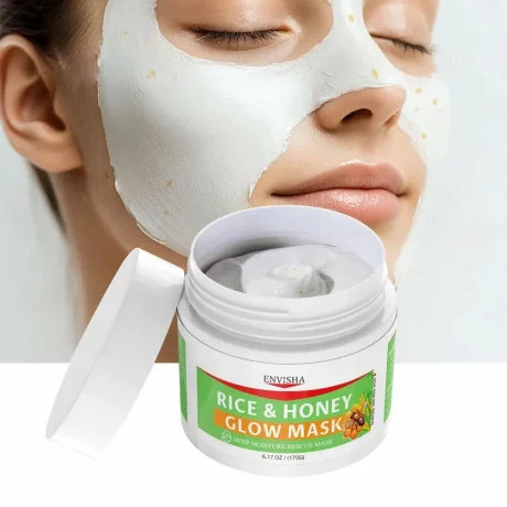 Masca de fata cu orez si miere, Extract organic, vegan, pe baza de plante, Oryza Stiva, Curatare in profunzime, control si echilibru al sebumului, strangerea porilor, uniformizarea nuantei pielii, 175g, Envisha