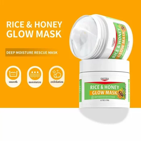 Masca de fata cu orez si miere, Extract organic, vegan, pe baza de plante, Oryza Stiva, Curatare in profunzime, control si echilibru al sebumului, strangerea porilor, uniformizarea nuantei pielii, 175g, Envisha