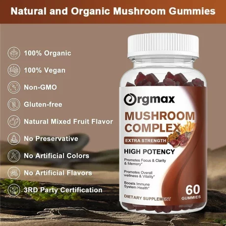 Mushroom Complex cu ingrediente naturale, 10 în 1, Sustine memoria si concentrarea, imunitatea, regenerare celulara, antiaging, antistres, 60 gumii