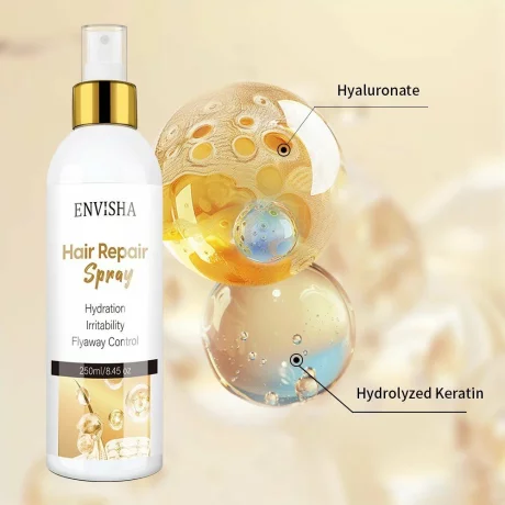 Spray tratament cu Keratina organic pentru repararea parului uscat, deteriorat, ingrijirea parului, prevenirea caderii parului, anti-matreata, controlul sebumului, Ulei de argan, ulei de ricin, 250 ml, Envisha