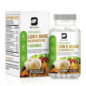 Capsule cu extract de ciuperci din Coama Leului, Coadă de curcan Complex Chaga, Îmbunătățiți memoria și imunitatea, Beworths, 1000mg