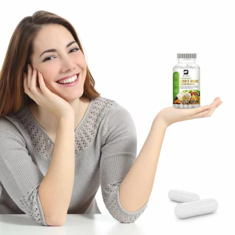 Capsule cu extract de ciuperci din Coama Leului, Coadă de curcan Complex Chaga, Îmbunătățiți memoria și imunitatea, Beworths, 1000mg