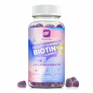 Complex Biotina pentru piele, par si unghii, bomboane gumate, suport pentru frumusete, previne caderea parului, 60 buc