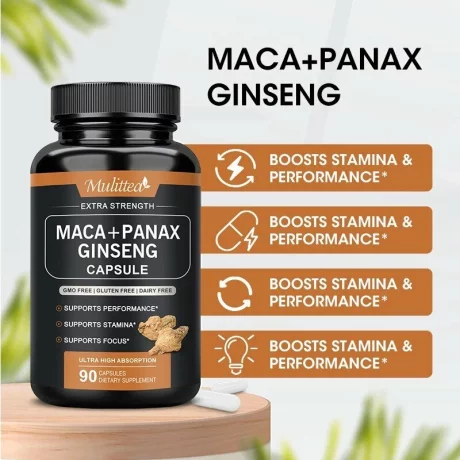 Extract de radacina de maca neagra capsula complexa de ginseng coreean Panax Capsula de maca, energizant, echilibreaza balanta hormonala