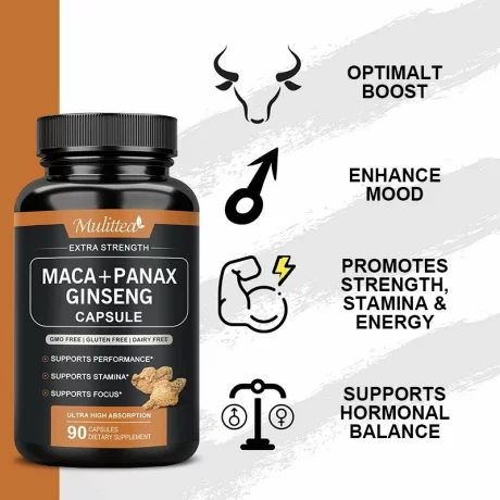 Extract de radacina de maca neagra capsula complexa de ginseng coreean Panax Capsula de maca, energizant, echilibreaza balanta hormonala