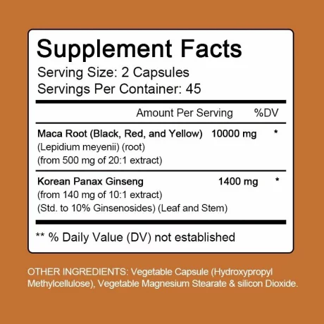 Extract de radacina de maca neagra capsula complexa de ginseng coreean Panax Capsula de maca, energizant, echilibreaza balanta hormonala