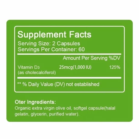 Vitamina D3 capsule moi, 1000 UI, Supliment pentru imbunatatirea sanatatii, stimularea imunitatii, sanatatea dintilor si oaselor, 120 bucati