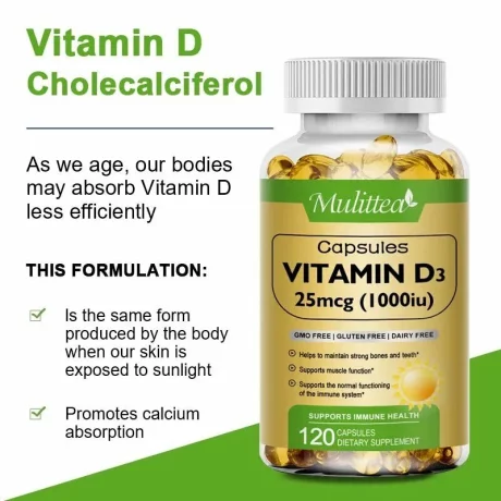 Vitamina D3 capsule moi, 1000 UI, Supliment pentru imbunatatirea sanatatii, stimularea imunitatii, sanatatea dintilor si oaselor, 120 bucati