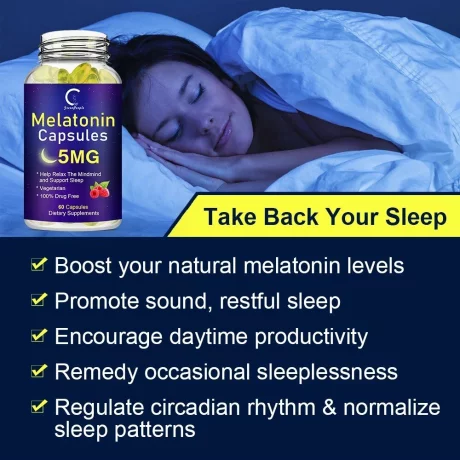 •	Melatonina, remediu principal in caz de insomnie, vital pentru procesele de crestere si regenerare celulara, sistemului nervos si mentinerea sanatatii psihice, depresie, 120 cps
