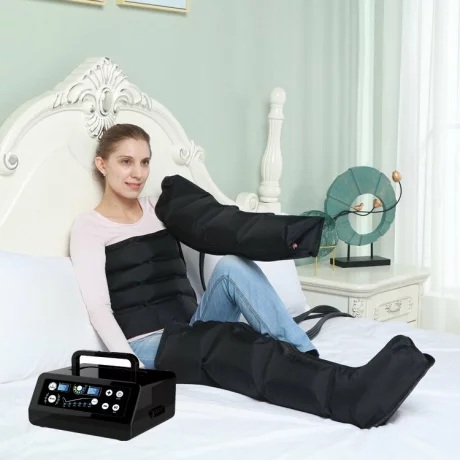 Aparat de presoterapie pentru drenaj limfatic si masaj Alhena® M-PRO 3001, 4 X 8 camere de compresie aer, 6 moduri de tratament, 30-250 mmHg, recuperare medicala, masaj terapeutic, refacere musculara, marimea XL, negru