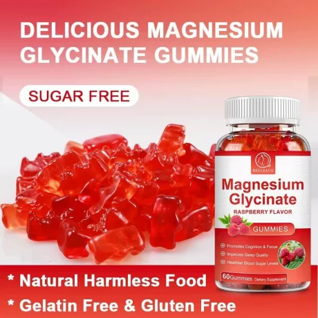 Glicinat de magneziu pentru dispozitie si creier, Formula de sustinere a somnului si a creierului, relaxarea muschilor si a inimii, 60 jeleuri gumate