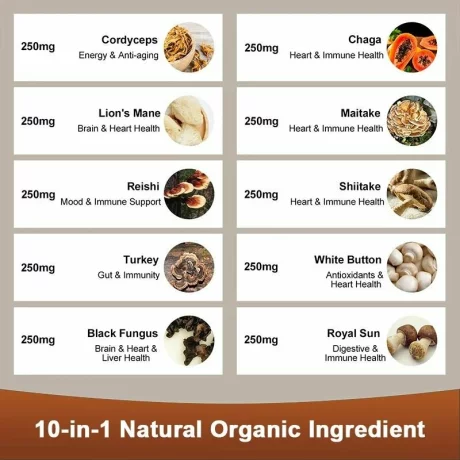 Complex de ciuperci Reishi - Imbunatatirea memoriei, cresterea concentrarii, pentru imunitate, energie, si cognitiv, Mushroom Complex, 60 bucati, Alhena®