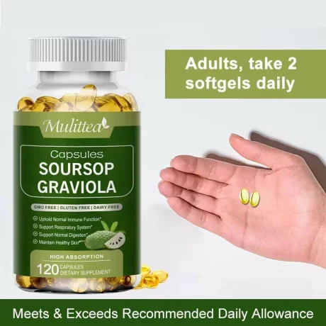 Graviola antitumoral, anticancerigen, antidiabetic, Este antioxidant, benefic pentru inima si sistemul circulator, poate reduce inflamatia, bogat in antioxidanti, 120 cps