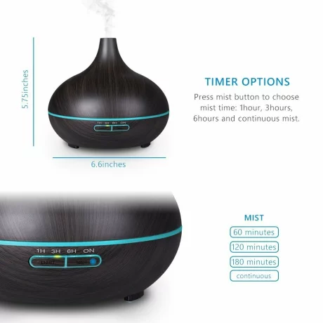 Difuzor aromaterapie cu ultrasunete, telecomanda si lumina LED 7 culori V-Rising VR-N10RC, 550 ml, wenge