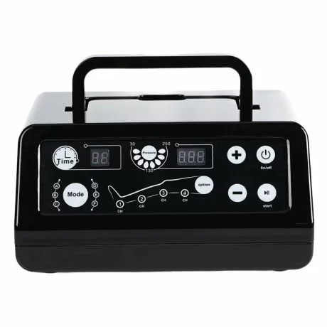 Aparat de presoterapie pentru drenaj limfatic si masaj Alhena® M-PRO 3001, 4 X 4 camere de compresie aer, 6 moduri de tratament, 30-250 mmHg, recuperare medicala, masaj terapeutic, refacere musculara, marimea XL, negru