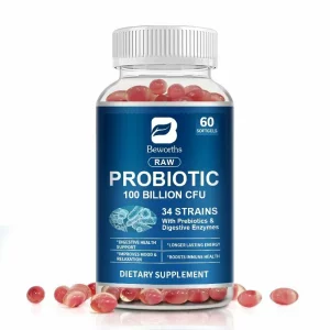 Probiotic 100 de miliarde de unitati formatoare de colonii, 34 de tulpini cu probiotice si enzime digestive pentru imunitate puternica, echilibrului florei intestinale, capsule moi