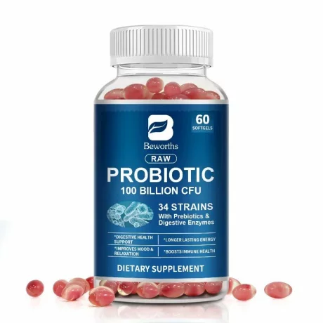 Probiotic 100 de miliarde de unitati formatoare de colonii, 34 de tulpini cu probiotice si enzime digestive pentru imunitate puternica, echilibrului florei intestinale, capsule moi
