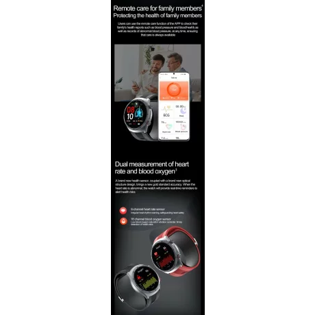 Ceas smartwatch pentru masurarea glicemiei fara intepare, Alhena®  530mAh, NFC, SOS, Bratara pentru apeluri Ecg, Pompa de aer, Tensiune arteriala, Oxigen din sange, Sport Fitness S26, negru